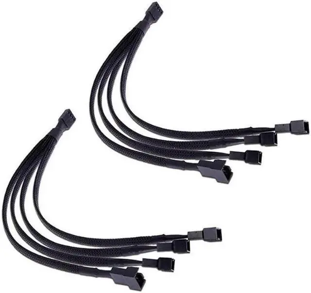 Main image of PWM Fan Splitter Cable 4 Pin Black Sleeved Case Fan Splitter Cable 1 to 4 Converter Braided Y Splitter Computer PC Fan Extension Power Cable 105 Inches 2 Pack