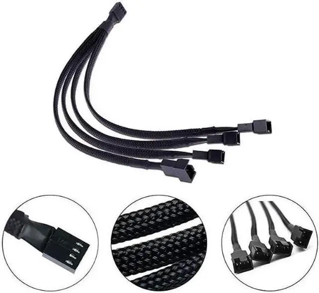Alt view image 4 of 5 - PWM Fan Splitter Cable 4 Pin Black Sleeved Case Fan Splitter Cable 1 to 4 Converter Braided Y Splitter Computer PC Fan Extension Power Cable 105 Inches 2 Pack