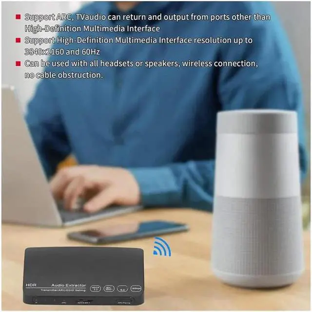 Alt view image 5 of 7 - HDMI Splitter, HDMI Audio Extractor Switch, Bluetooth 5.0/4K/60HZ Analog Stereo R/L Audio Extractor Compatible with Dolby HD/DTS HD/Dolby Atoms/Dolby AC3/DTS/LPCM (HDCN0052M1)