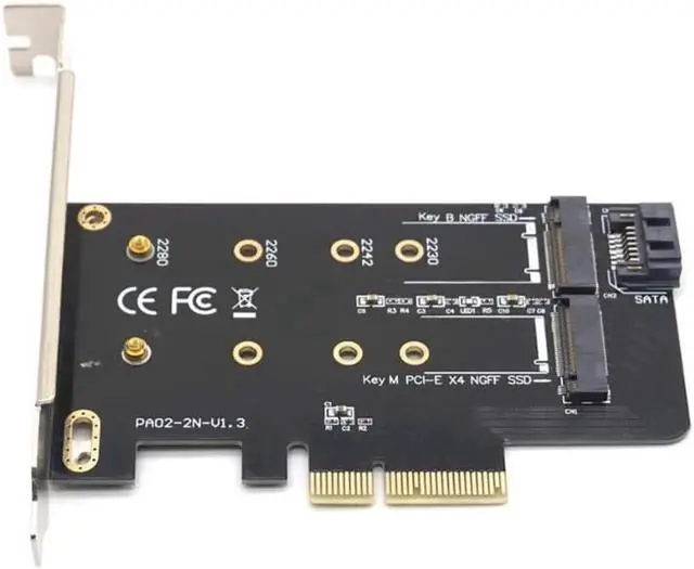 Alt view image 7 of 7 - Weastlinks Dual M.2 PCIe Adapter M2 SSD NVME M Key SATA-based B Key to PCI-e 3.0 x 4 Controller Converter Card Support 2280 2260 2242 2230