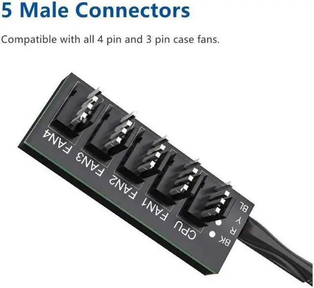 Alt view image 3 of 7 - PWM Fan Hub 2 Pack PC Fan Splitter 5 Way Sleeved Power Supply Cable Adapter Internal Motherboard Fan Power Extension Cable Cord for Computer Cooler Case 4-Pin and 3-Pin Fans 17.7inch