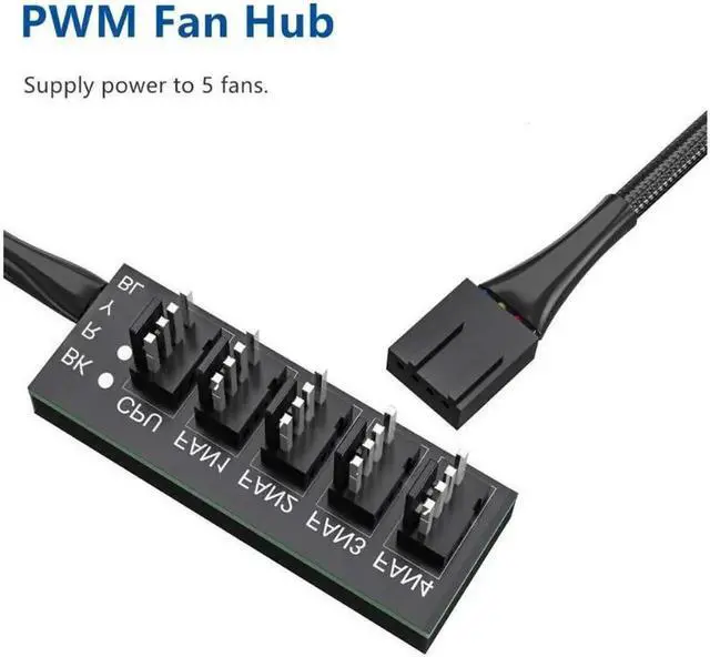 Alt view image 5 of 7 - PWM Fan Hub 2 Pack PC Fan Splitter 5 Way Sleeved Power Supply Cable Adapter Internal Motherboard Fan Power Extension Cable Cord for Computer Cooler Case 4-Pin and 3-Pin Fans 17.7inch