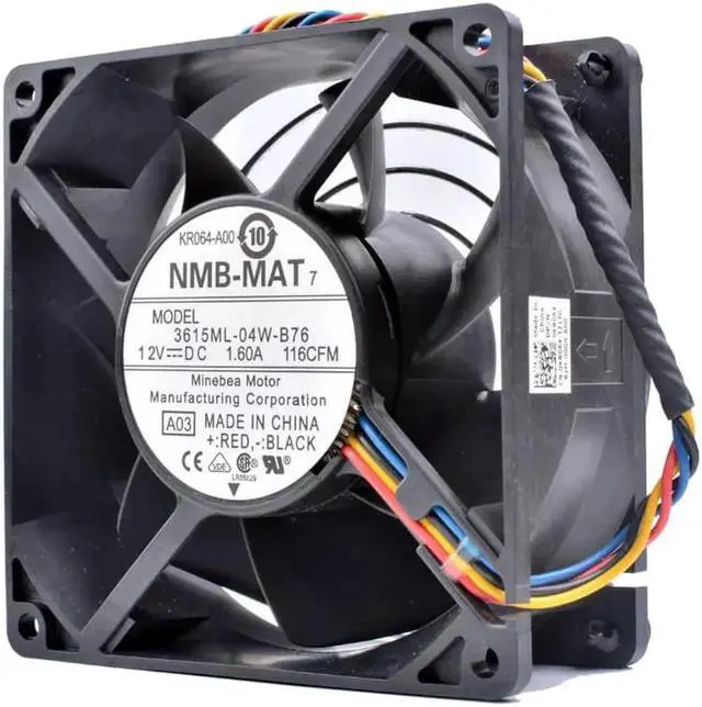 Alt view image 4 of 4 - 3615ML-04W-B76 9cm 92mm fan 92x92x38mm DC12V 1.60A server chassis cooling fan