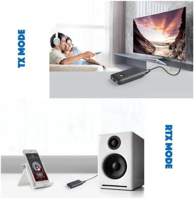Alt view image 2 of 7 - 2-in-1 Bluetooth 5.0 Transmitter Receiver with 3.5mm Jack Aux for TV PC Home Car Sound System