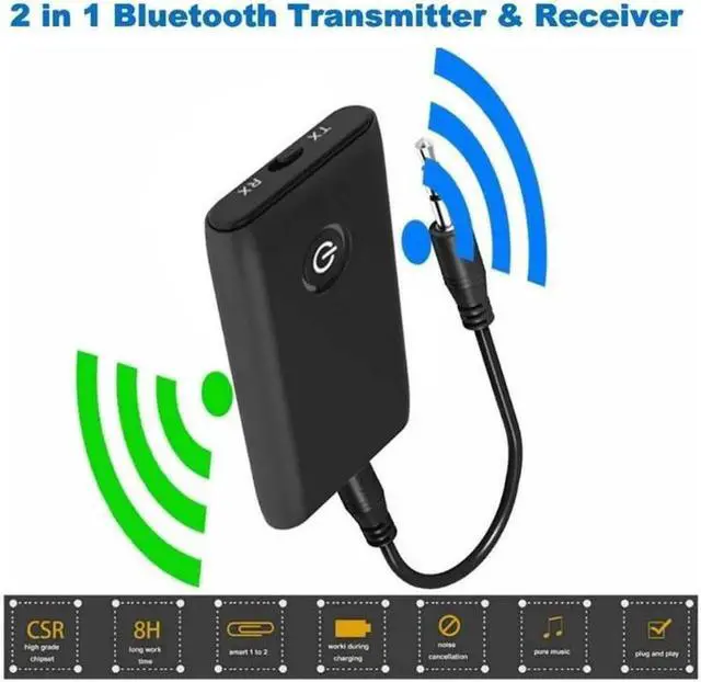 Alt view image 3 of 7 - 2-in-1 Bluetooth 5.0 Transmitter Receiver with 3.5mm Jack Aux for TV PC Home Car Sound System
