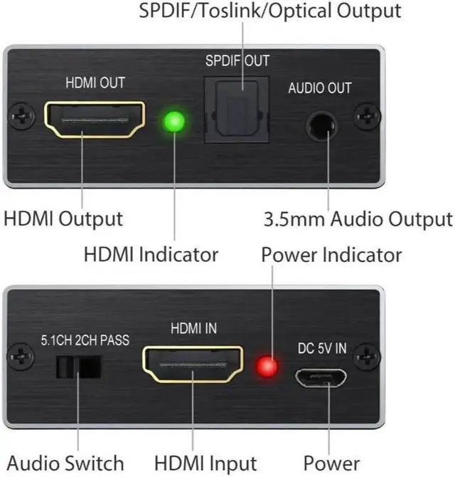 Alt view image 2 of 7 - PROZOR HDMI Audio Extractor Converter HDMI to Optical Toslink SPDIF with 1M HDMI 1.4 Cable and 3.5mm Stereo Audio Splitter Adapter Support 4K x 2K 3D