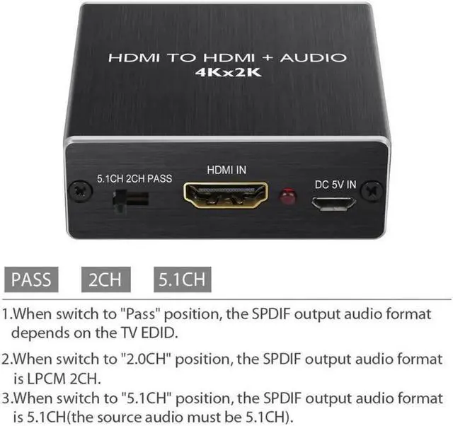 Alt view image 6 of 7 - PROZOR HDMI Audio Extractor Converter HDMI to Optical Toslink SPDIF with 1M HDMI 1.4 Cable and 3.5mm Stereo Audio Splitter Adapter Support 4K x 2K 3D