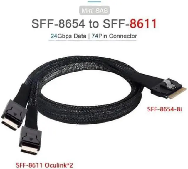 Main image of PCI-E Ultraport Slimline SAS Slim 4.0 SFF-8654 8i 74pin to Dual Oculink SFF-8611 Cable 50cm PCI-Express