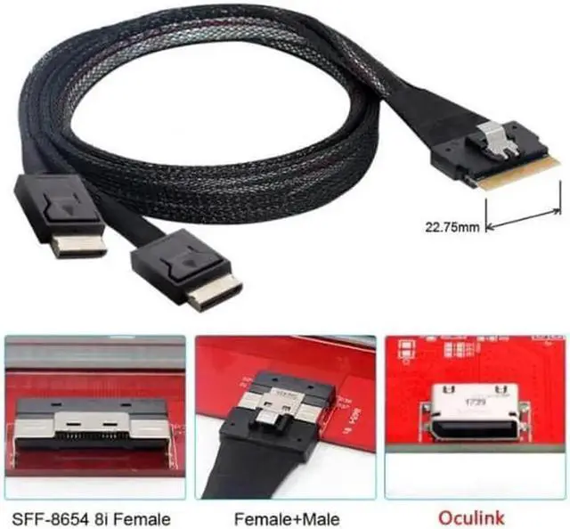 Alt view image 6 of 6 - PCI-E Ultraport Slimline SAS Slim 4.0 SFF-8654 8i 74pin to Dual Oculink SFF-8611 Cable 50cm PCI-Express