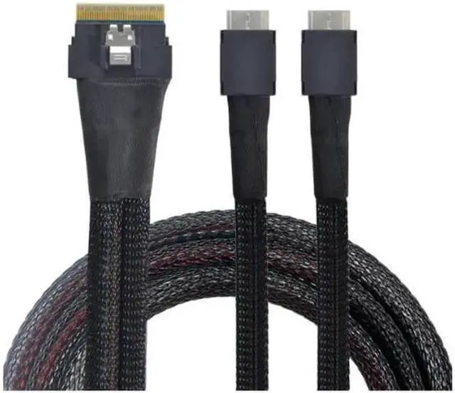 Alt view image 2 of 6 - PCI-E Ultraport Slimline SAS Slim 4.0 SFF-8654 8i 74pin to Dual Oculink SFF-8611 Cable 50cm PCI-Express