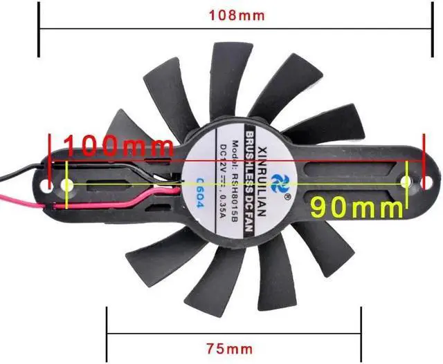 Alt view image 3 of 3 - RSH8015B 12V 0.35A Fan blade diameter 75mm hole spacing 90mm 100mm Cooling fan for DIY retrofit graphics card