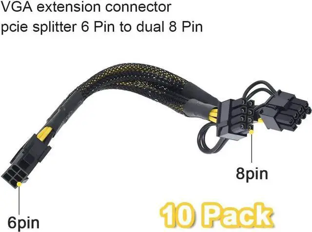 Alt view image 2 of 6 - 10PCS PCIe 6Pin Mining Cable, GPU VGA Y-Splitter Cable for Bitcoin Mining, 6 Pin Female to 8Pin (6+2) Male ,Video Card Power Cable, Graphics Card PCI Express (9 Inches) Extension Cable