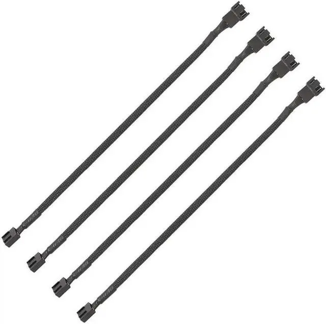 Main image of PWM Fan Extension Cable - 10.5 inch PC Fan Extension Cable Compatible with ATX Case 3 Pin & 4 Pin Cooling Fans. Durable Black Nylon Braided Case Fan Extension Cable (4 Pack)