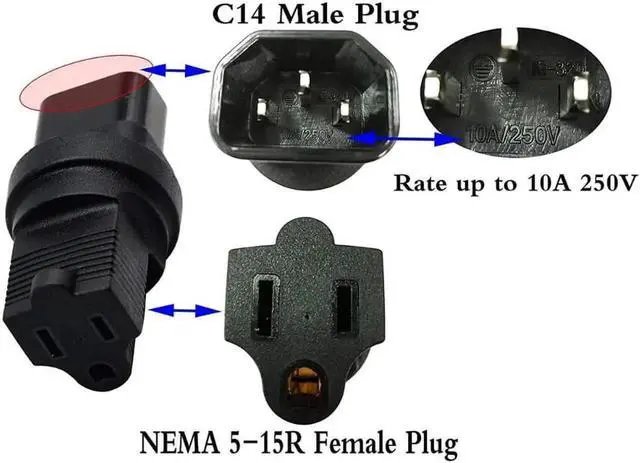 Alt view image 4 of 4 - zdyCGTime 3 prong USA C14 to NEMA 5-15R Plug Power Adapter for Standard Computer Power Adapter 10A/250V (IG-320) (NEMA 5-15R to IEC 60320-C14)(2 pack)