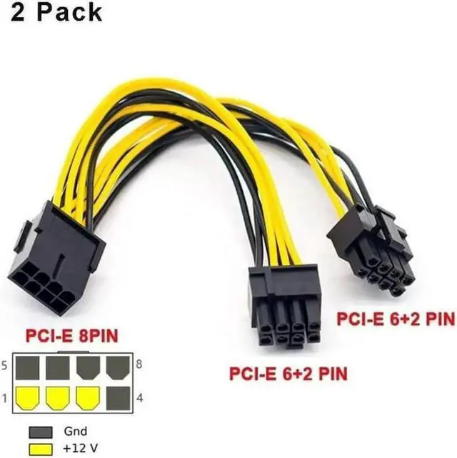 Alt view image 3 of 7 - Owltree Graphics Card Video Card VGA GPU Female 8 Pin to Dual 8 Pin 6+2 Pin Male Y Splitter Extension PCI-E PCIe Power Cable 18AWG 20CM
