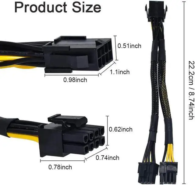 Alt view image 6 of 6 - 10PCS 8Pin Mining Cable, GPU Power Cable for Bitcoin Mining, VGA 8 Pin Female to 8Pin (6+2) Male, Pcie Splitter Cable for Graphics Card, 8pin Extension Connector Cable ( 9 Inches)