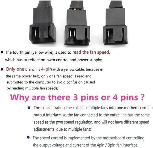 Alt view image 2 of 7 - PWM Fan Splitter Adapter Cable Sleeved Braided Y Splitter Computer PC 4 Pin Fan Extension Power Cable 1 to 3 Converter for Computer ATX Case 4-Pin/3-Pin Cooling Fan Cable(27cm/10.5 inches -2 Pack)