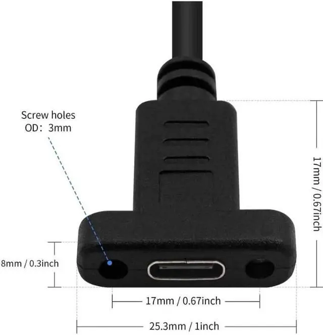Alt view image 6 of 6 - Poyiccot 90 Degree USB C Male to Female Extension Cable 2feet/60cm, Right Angled USB 3.1 Type C Extender Charging & Sync Cable with Panel Mount Screw Hole (USB C Right M/F)