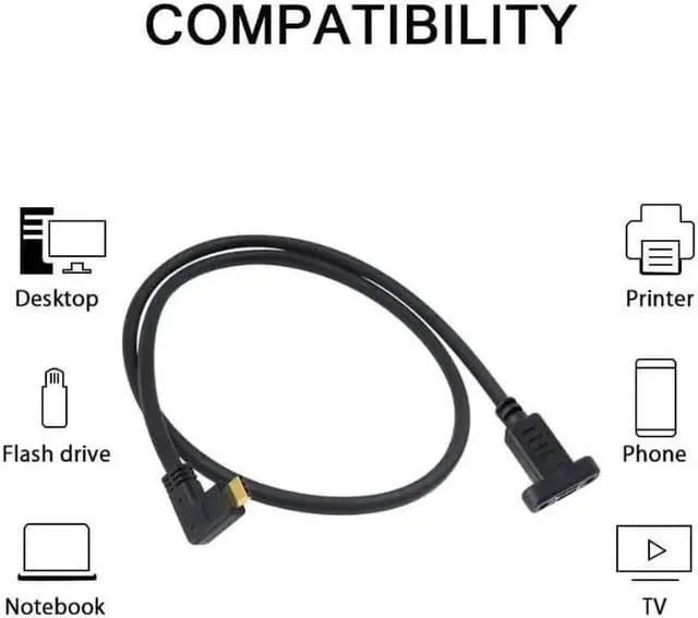 Alt view image 5 of 6 - Poyiccot 90 Degree USB C Male to Female Extension Cable 2feet/60cm, Right Angled USB 3.1 Type C Extender Charging & Sync Cable with Panel Mount Screw Hole (USB C Right M/F)