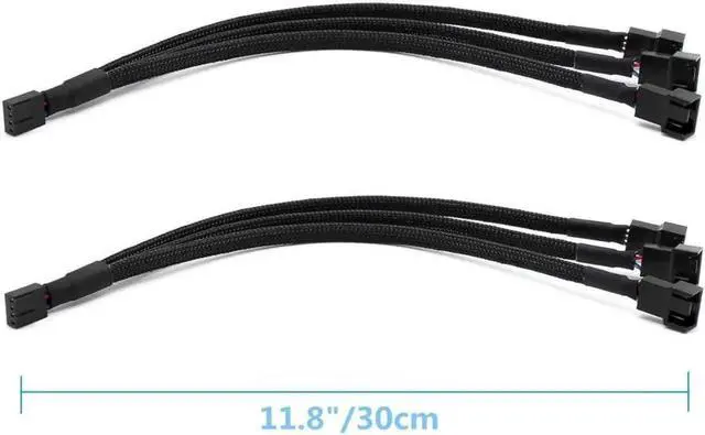 Alt view image 2 of 5 - PWM Fan Splitter Adapter Cable Sleeved Braided Y Splitter Computer PC 4 Pin Fan Extension Power Cable 1 to 3 Converter for Computer ATX Case 4-Pin/3-Pin Cooling Fan Cable (11.8" -2 Pack)