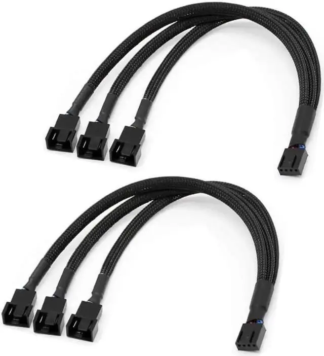 Main image of PWM Fan Splitter Adapter Cable Sleeved Braided Y Splitter Computer PC 4 Pin Fan Extension Power Cable 1 to 3 Converter for Computer ATX Case 4-Pin/3-Pin Cooling Fan Cable (11.8" -2 Pack)