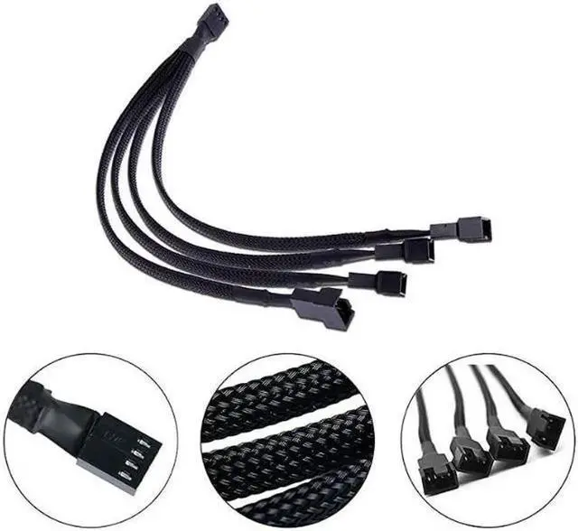 Alt view image 3 of 5 - PWM Fan Splitter Cable 4 Pin Black Sleeved Case Fan Splitter Cable 1 to 4 Converter Braided Y Splitter Computer PC Fan Extension Power Cable 105 Inches 2 Pack
