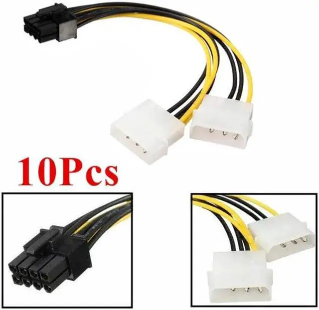 Alt view image 7 of 7 - 10Pcs/lot Dual 4 Pin Molex IDE to 8 Pin PCI Express Power Cable PCI-E Adapter