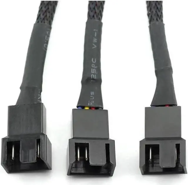Alt view image 3 of 4 - 4Pin 1 to 3 Ways PWM Fan Splitter Cable Black Sleeved Fan Power Extension Cable 4Pin Female to 3X 4Pin Male 27cm/10.5 inches