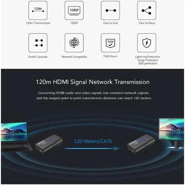 Alt view image 5 of 7 - 1 TX and 1 RX kit, LKV373A V4.0 1080P HDMI Extender 394ft /120M Over Single Cat5 /Cat6 /Cat7 Ethernet Network and LAN Router/Switcher for HD STB,DVD,PS3, etc Supports TCP/IP by Ethernet