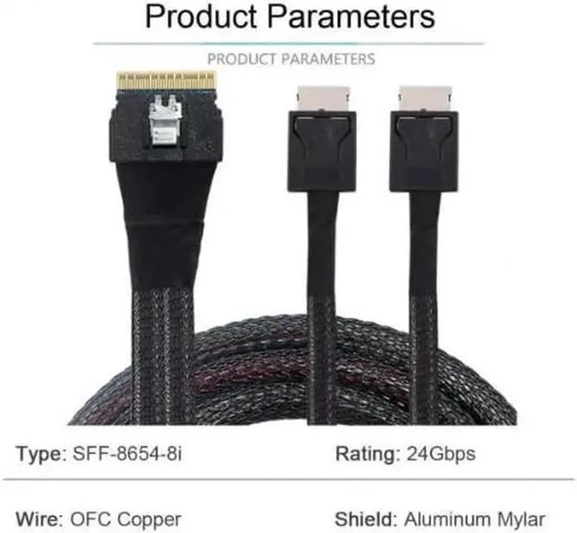 Alt view image 3 of 6 - PCI-E Ultraport Slimline SAS Slim 4.0 SFF-8654 8i 74pin to Dual Oculink SFF-8611 Cable 50cm PCI-Express