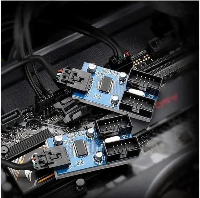 Alt view image 2 of 7 - Motherboard 9 Pin USB Header Splitter, Male 1 to 4 Female Extension Splitter Cable Desktop Card 9-Pin USB 2.0 HUB Connector Adapter Port Multiplier