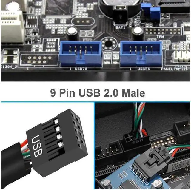 Alt view image 7 of 7 - Motherboard 9 Pin USB Header Splitter, Male 1 to 4 Female Extension Splitter Cable Desktop Card 9-Pin USB 2.0 HUB Connector Adapter Port Multiplier