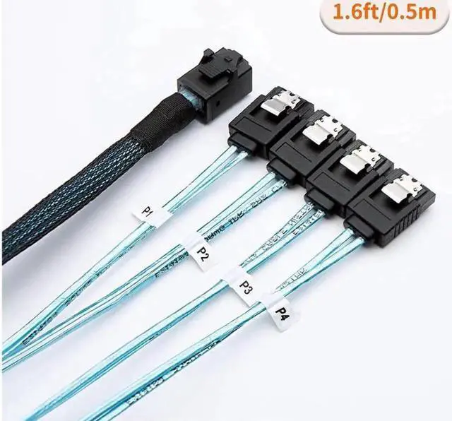 Alt view image 6 of 7 - Internal HD Mini SAS Cable 0.5M / 1.6FT, CableCreation Internal HD Mini SAS (SFF-8643 Host) - 4X SATA (Target) Cable, SFF-8643 to 4X SATA Cable, SFF-8643 for Controller, 4 Sata Connect to Hard Drive
