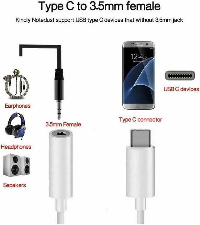 Alt view image 4 of 5 - 2x USB-C Type C Adapter Port to 3.5MM Aux Audio Jack Earphone Headphone Cable