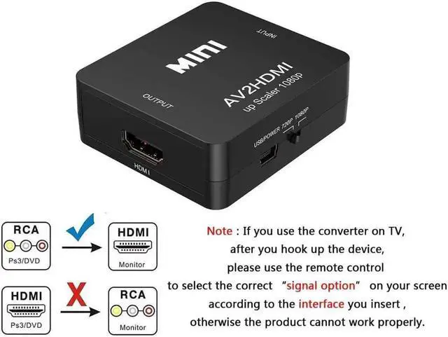 Alt view image 5 of 5 - RCA to HDMI Converter, Amtake 1080P RCA Composite CVBS AV to HDMI Video Audio Converter Adapter Compatible with N64 Wii PS2 Xbox VHS VCR Camera DVD, Support PAL/NTSC with USB Power Cable