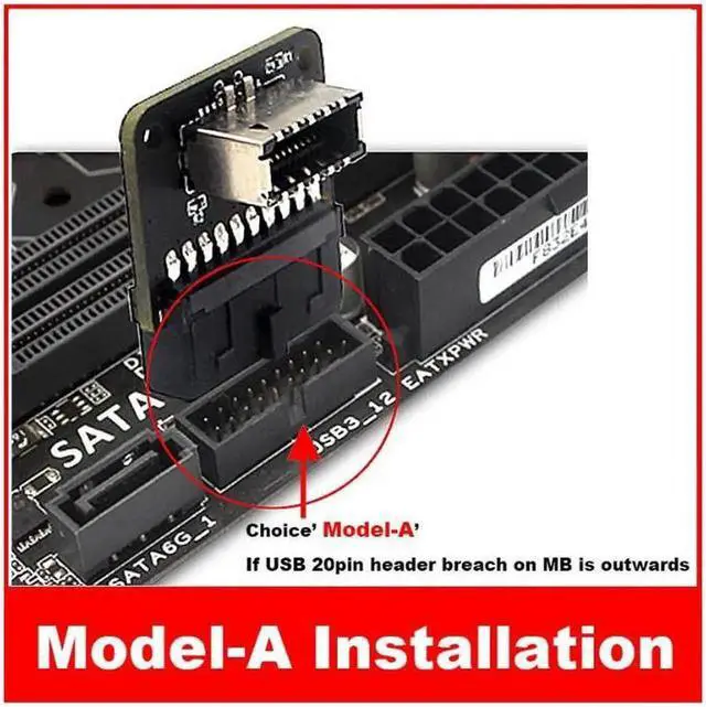 Alt view image 6 of 7 - Motherboard USB 3.0 Internal 20/19 Pin Header to Type-E A-Key USB 3.1 20 Pin Type C Front Panel Header Mount Adapter (Standard Type)