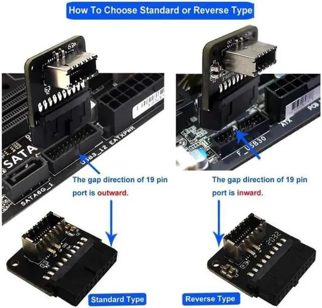Alt view image 2 of 7 - Motherboard USB 3.0 Internal 20/19 Pin Header to Type-E A-Key USB 3.1 20 Pin Type C Front Panel Header Mount Adapter (Standard Type)