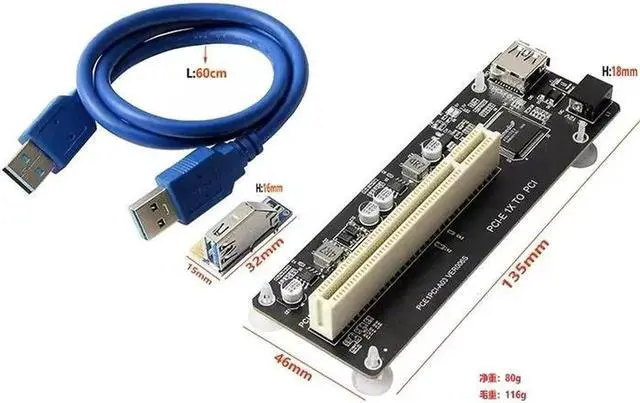 Alt view image 4 of 4 - PCIE PCI-E PCI Express X1 to PCI Riser Card Bus Card High Efficiency Adapter Converter USB 3.0 Cable for Desktop PC ASM1083 Chip