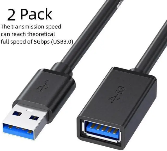 Main image of 2Pack 6.6 Feet(2m)Cable Matters USB to USB Extension Cable 6 .6ft (USB 3.0 Extension Cable / USB Extender) in Black for Webcam, VR Headset, Printer, Hard Drive and More -