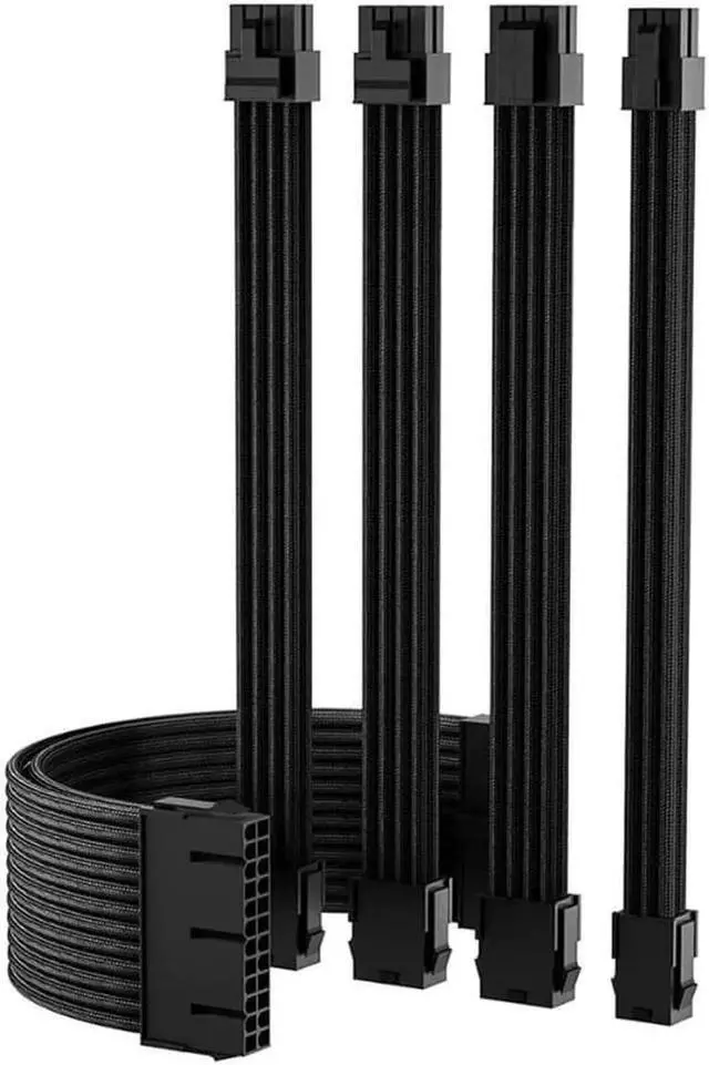 Main image of Mod Sleeved Cable, Black Power Supply Cable Extension Kit, 24PIN ATX, 4+4 PIN EPS, Dual 6+2 PIN PCIE, 6 PIN PCI-E