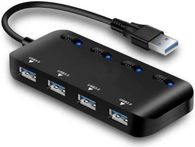 Main image of USB 3.0 Hub Splitter - USB Extender 4 Port USB Ultra Slim Data Hub with Individual Power Switch and LED