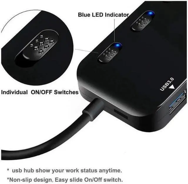 Alt view image 2 of 5 - USB 3.0 Hub Splitter - USB Extender 4 Port USB Ultra Slim Data Hub with Individual Power Switch and LED