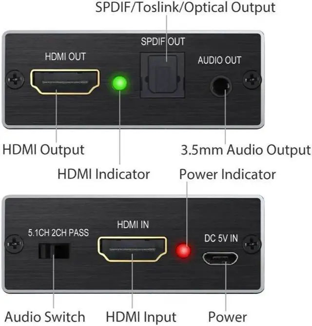 Alt view image 2 of 7 - PROZOR HDMI Audio Extractor Converter HDMI to Optical Toslink SPDIF with 1M HDMI 1.4 Cable and 3.5mm Stereo Audio Splitter Adapter Support 4K x 2K 3D