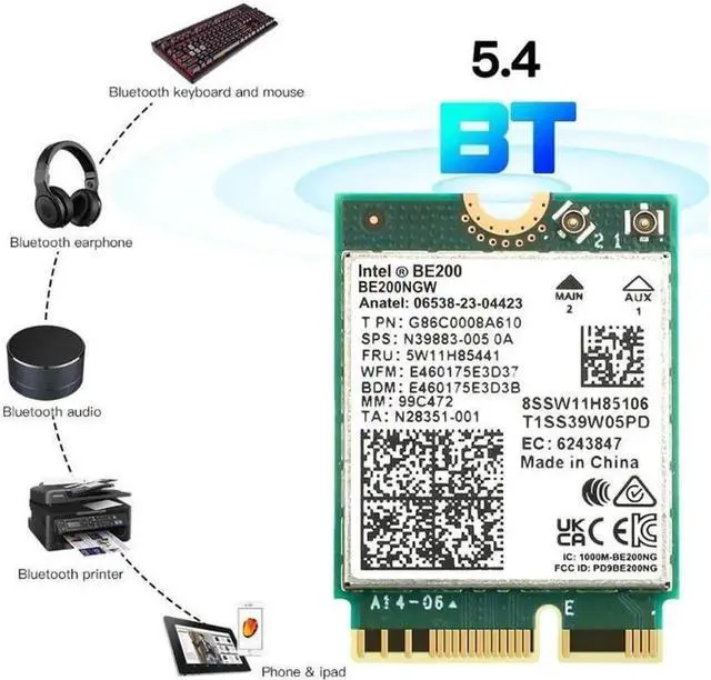 Alt view image 3 of 6 - New WiFi 7 Intel BE200 Wireless Wifi Card Bluetooth 5.4 Tri Band 2.4G/5G/6GHz 5.8 Gbps M.2 NGFF Network Adapter for Win10/11
