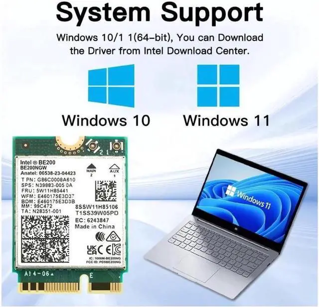 Alt view image 2 of 6 - New WiFi 7 Intel BE200 Wireless Wifi Card Bluetooth 5.4 Tri Band 2.4G/5G/6GHz 5.8 Gbps M.2 NGFF Network Adapter for Win10/11