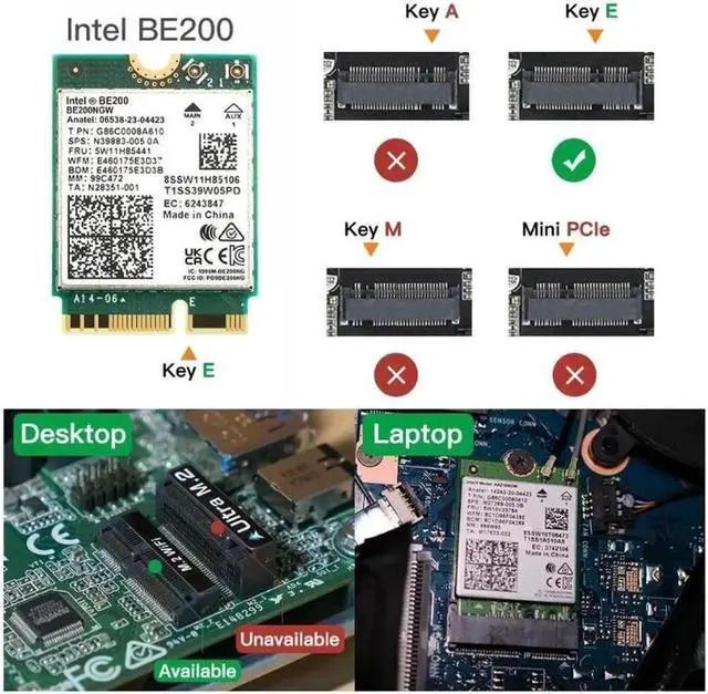 Alt view image 6 of 6 - New WiFi 7 Intel BE200 Wireless Wifi Card Bluetooth 5.4 Tri Band 2.4G/5G/6GHz 5.8 Gbps M.2 NGFF Network Adapter for Win10/11