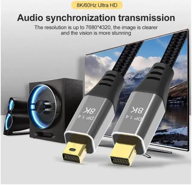 Alt view image 7 of 7 - Mini DisplayPort to Mini DisplayPort 1.4 8K(7680X4320)@60Hz 4K@144Hz Ultra HD Cable Converter Compatible with Thunderbolt MacBook Pro MacBook Air 2M