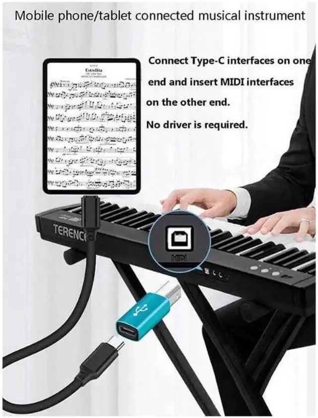 Alt view image 3 of 7 - USB B to USB C Adapter (2 Pack) USB-C Female to Printer Male Converter USB Type C to Midi USB B Connector Support Data Sync Compatible with Printer Scanner Fax Machine Electronic Piano