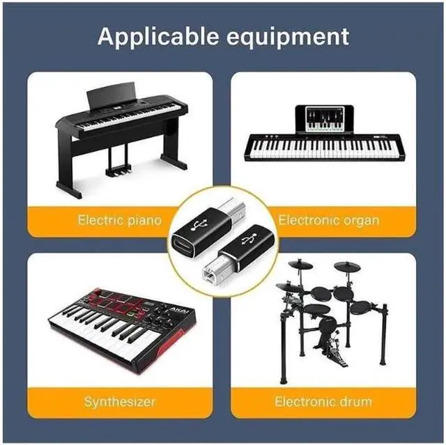 Alt view image 2 of 7 - USB B to USB C Adapter (2 Pack) USB-C Female to Printer Male Converter USB Type C to Midi USB B Connector Support Data Sync Compatible with Printer Scanner Fax Machine Electronic Piano