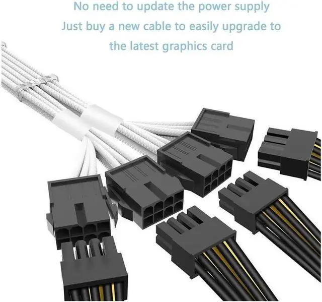 Alt view image 3 of 7 - RTX 4090 4080 4070TI 16Pin(12+4) to 4x8Pin PCI-E 5.0 Sleeved Extension Cable,12Pin to 4x8Pin Compatible 4090 4080 4070TI Series and RTX3090ti,14inch with Cable Combs (16AWG/White